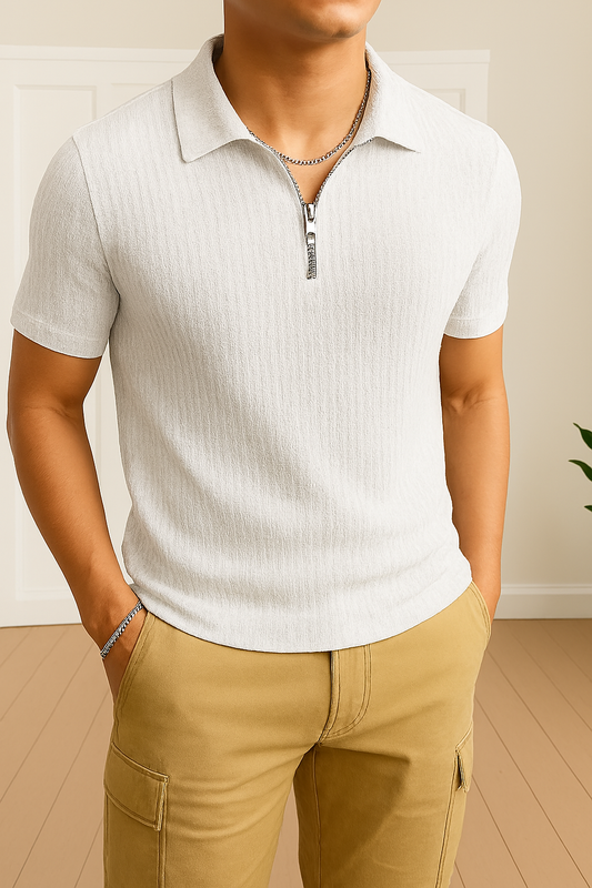 White Waffle Knit Polo