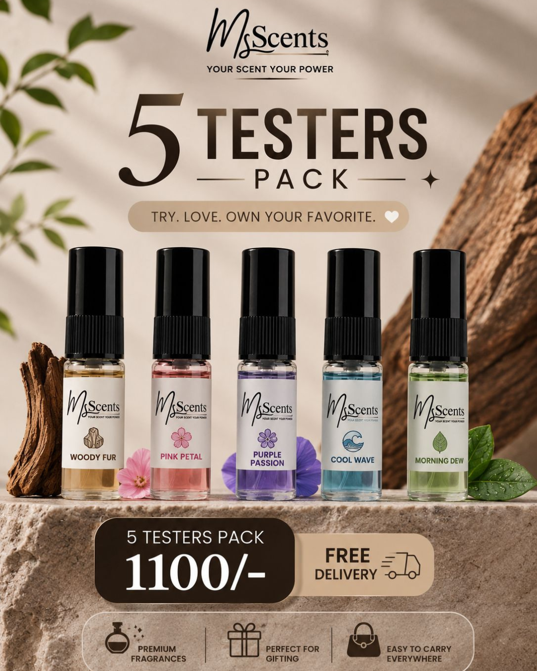 Pack of 5  Premium Perfume Testers[FREE DELIEVERY]