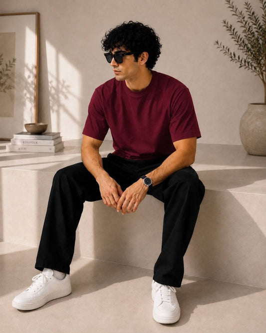Maroon Basic Normal Fit T-Shirt
